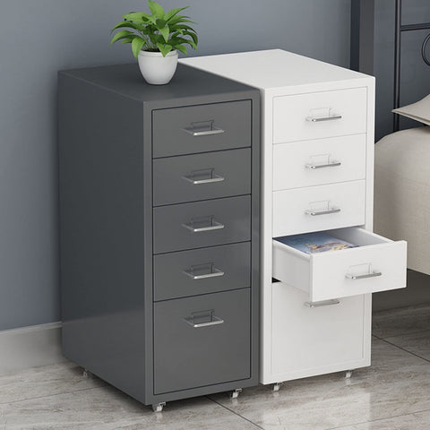 Lockable Five Drawer Metal File Cabinet For Legal And A4 Documents, Fully Assembled Office Storage Solution in gray and white