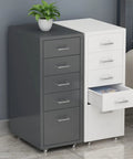 Lockable Five Drawer Metal Filing Cabinet For Home Office Under Desk Storage with open drawer and potted plant on top