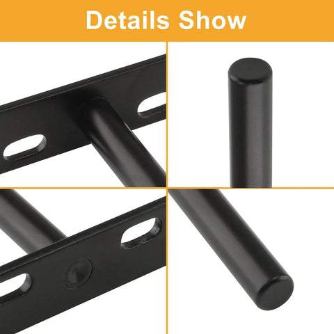 Rock Solid Four Inch Floating Shelf Brackets Set Of Four In Matte Black Featuring Invisible Mounting And Straight Up Easy Wall Install With Heavy Duty Industrial Steel close-up of matte black steel mounting bracket details.