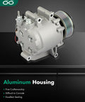 Rock Solid AC Compressor For Honda Civic One Point Eight Liter Engine Years Two Thousand Six Through Two Thousand Eleven angled view showcasing aluminum housing design.