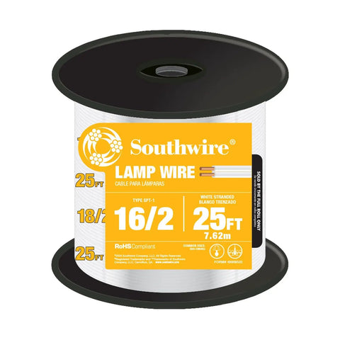 250 Foot 16 Gauge Two Conductor Type SPT Two Lamp Cord With Thermoplastic Insulation White Rated For 300 Volt And 105 Degree C PVC Insulation Color Coded Ideal For Lamps Small Appliances Radios And Jukeboxes