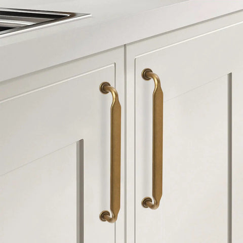 Antique Brass Cabinet Pulls Set Of 20, 6.25 Inch Kitchen Cabinet Handles on white cabinet doors