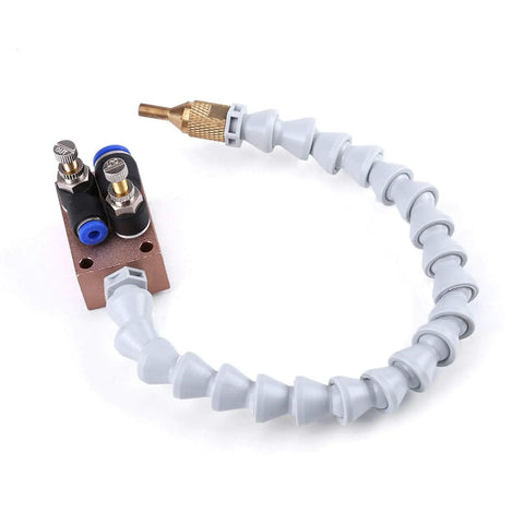 Heavy Duty Adjustable Mist Coolant Spray System For Cnc Lathe Mill Machines Featuring Eight Millimeter Tubing, features spray head and flexible tubing.