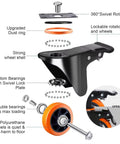 Exploded view of Heavy Duty Caster Wheels Set Of 6 4000 Lbs With Safety Brakes Industrial Swivel Casters, double bearings, polyurethane wheels