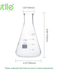 500 Milliliter Narrow Mouth Borosilicate Glass Grade 3 Point 3 Erlenmeyer Flask Set Six Pack Conical Lab Flasks With Printed Graduation For Lab Use Heavy Duty Glassware, 500 mL flask dimensions shown