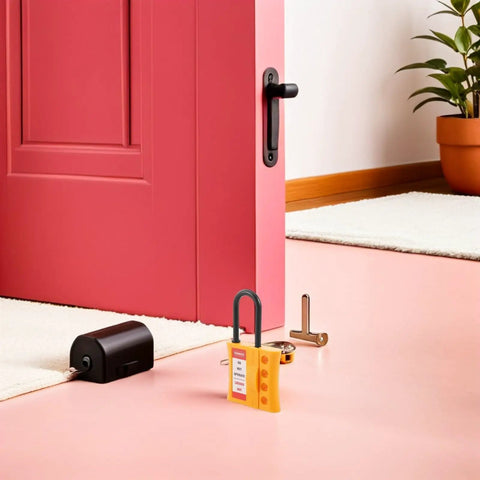 Badass Multi User Insulated Nylon Lockout Hasp With Four Reinforced Holes For Safety Tagout Protocols Built Tough near pink door.
