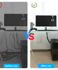 Before and after using 600 Piece Industrial Grade Zip Ties Set Assorted Sizes UL94V2 Certified to organize cables.