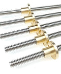 T16 Trapezoidal Lead Screw With Copper Nut And 304 Stainless Rod For 3D Printer Replacement 16mm Diameter 4mm Pitch 10mm Lead Durable Workhorse Wear Resistant Available In 100mm To 1000mm Lengths, shown with copper nuts