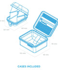 Cases included for Pro Grade Air Integrated Dive Computer With Dual Tank Transmitters, Tern TX Model, showing dimensions.