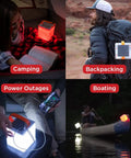 2 In 1 Solar Camping Lantern And Phone Charger With 300 Lumens Of Bright LED Light, Red Night Mode, in use during various activities
