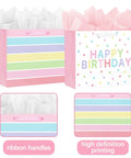 2-Pack 13 Inch Large Happy Birthday Gift Bags With Tissue Paper And Greeting Cards For Girls And Women Party Favors