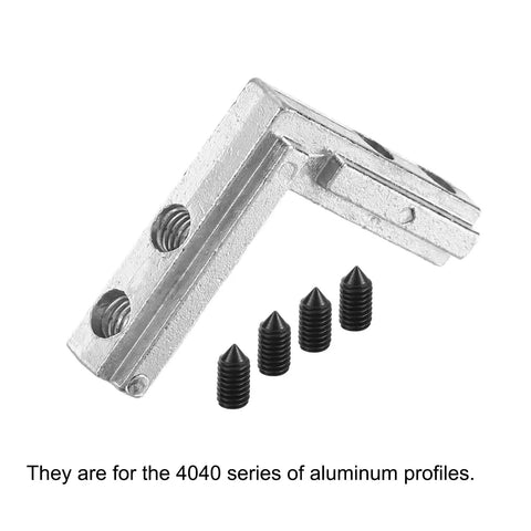 Built Tough L Shape Interior Joint Bracket Set Of Eight Inside Corner Connectors For Aluminum Profile Framing showing a zinc alloy L bracket and screws.