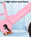 Close-up of pink Outdoor Cruiser Tricycle With Pedals Three Wheel Trike For Travel showing high carbon steel frame
