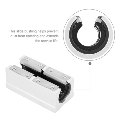 Super Smooth Rock Solid Aluminum Alloy SBR20LUU Linear Ball Bearing Slide Block With Anodized Oxidized Finish, close-up view showing dust seal.