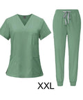 Womens Scrubs Set For Nurses And Spa Pros Machine Washable Workwear Top And Jogger Pants All Day Comfort Green Uniform Durable XXL
