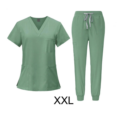 Womens Scrubs Set For Nurses And Spa Pros Machine Washable Workwear Top And Jogger Pants All Day Comfort Green Uniform Durable XXL