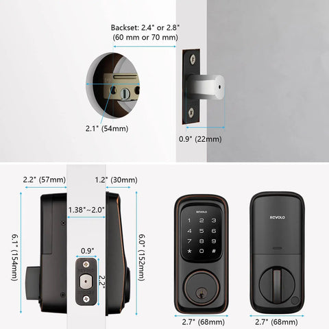 Keyless Entry Door Lock With Touchscreen Keypad Deadbolt For Front Door, ANSI Grade 2 Electronic Lock, side view with measurements.