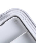 White marine-grade boat hatch lid, 24 x 9-5/8 inches, close-up of rounded rim and gasket groove.