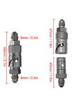 Aluminum AN3 Quick Release Brake Line Fitting with dimensions, side view and end view, leak-proof seal.