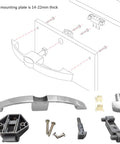 Easy Grip Cabinet Door Latches And Pull Handles installation diagram with 14-22mm thick mounting plate and screws