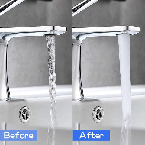 Before and after using M18.5 Faucet Aerator Replacement Kit, 6 Pack Sink Faucet Flow Restrictors With Key Wrench Tool