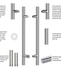 Beefy 24 Inch Stainless Steel Door Pull Handle With Brushed Nickel Finish For Commercial Use SUS 304 Grade shown with mounting hardware