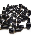Twenty Panel Mount Fuse Holders With Quick Release Screw Caps Designed For 6X30 Blade Fuses, black fuse holders in a cluster.