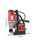 Heavy Duty Portable Magnetic Drill Press With Rock Solid Suction Base Adjustable Speed Forward And Reverse Rotary Hole Cutter Tapping Machine side view with measurements.