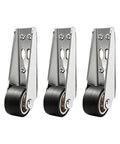 Low Profile Door Bottom Rollers, Anti Sag Repair Kit With Three Tough Steel Wheels, sleek metal design with rubber wheels.
