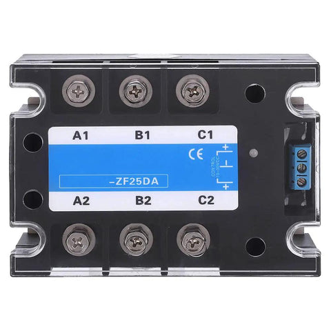 Solid State Relay SSR DC to AC Control With DC Control, AC Output, Bolted Installation for Power Control Gear and Industrial Electrical Applications, Built Tough, Reliable, Easy Mount for Heavy Duty Setups, black plastic housing with screw terminals