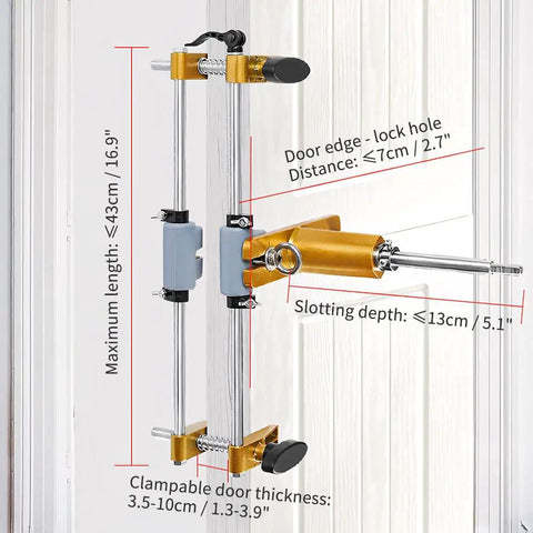Battle Tested Door Lock Hole Opener Kit And Precision Mortising Jig For Wooden Doors Hardware Installation with adjustable track.