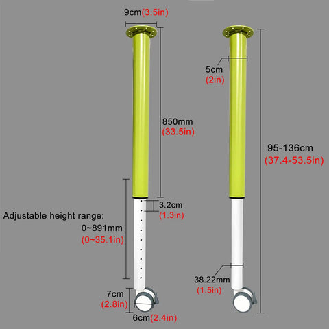 Slick Stainless Steel Furniture Legs Set Of 4 Featuring Quick Telescopic Height Adjustment For Heavy Duty Sofas Cabinets And TV Stands That Level Out Fast With Zero Fuss In A Modern Style, showing dimensions and height settings.