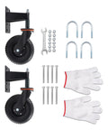 8 Inch Black Heavy Duty Gate Caster Wheels 2 Pack with mounting hardware and gloves for easy installation and support.
