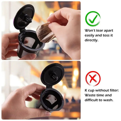 Eco Friendly Disposable Paper Coffee Filters For Single Cup Brews Fits All Reusable K Cups No Grounds Flow Smoothly Unbleached Natural Filter Paper 300 Count in use
