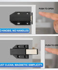 4 Pack Magnetic Push Latch For Cabinets And Drawers 4.57 By 1.85 Inches Push To Open Door Hardware mechanism detail, finger pushing