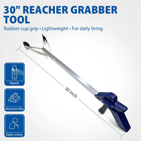 30 Inch Reacher Grabber Tool With Rubber Suction Cups For Easy Pickups And Extended Reach, Lightweight Long Arm Multipurpose Picker For Trash Paper Remote And More, Mobility Aid For Seniors And Adults