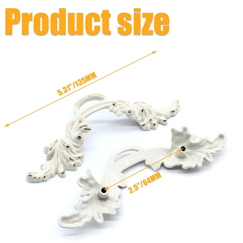 Six Piece Vintage Cabinet Handles Set For European Style Shabby Chic Furniture Drawer Pulls showing size and design details
