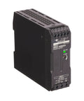 Plug And Play 24V DC Switching Power Supply 60W Industrial Grade Sealed In Box One Year Warranty No Brainer Install For PLC And Automation Projects Durable Design Ready For Quick Install black sealed aluminum enclosure, front view