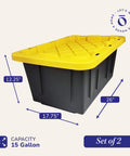 Heavy Duty Plastic Storage Bins With Lids 15 Gallon Black Yellow Six Piece Stackable Tote Set For Home Garage Attic Organization
