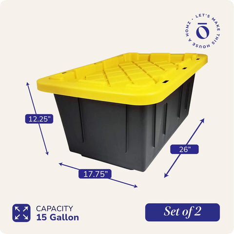 Heavy Duty Plastic Storage Bins With Lids 15 Gallon Black Yellow Six Piece Stackable Tote Set For Home Garage Attic Organization