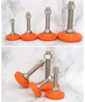 4 Pack Heavy Duty Leveling Screw Feet For Furniture With Adjustable Height And PVC Cushion Bottoms To Stop Wobble On Uneven Floors Great For Shelves Office Furniture Machinery Benches And Industrial Racks, orange PVC base