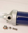 Lincoln 1147 lever-action grease gun with blue cylinder and silver head; side view.