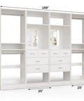 100 Inch Walk In Closet System With Deep Drawers And Sleek Mirror Panels, Wooden Wardrobe Organizer with mirrored panels and shelves.