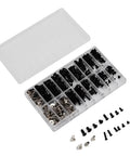 Heavy Duty Alloy Steel Computer Screw Kit 360 Piece Assortment Featuring M2 M2.5 M3 Cross Heads for PC illustrated in a clear organizer box.