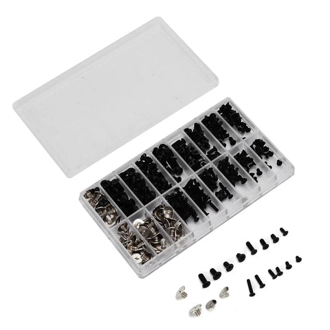 Heavy Duty Alloy Steel Computer Screw Kit 360 Piece Assortment Featuring M2 M2.5 M3 Cross Heads for PC illustrated in a clear organizer box.