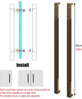 Solid Wood Sliding Barn Door Handle With Screws Rectangle Front Door Pull Handle For Exterior And Interior Use Push Pull Design Single Or Double Side Install Style2 Color 80 Cm 32 Inch Length showing installation instruction