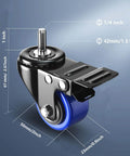 2 Inch Heavy Duty Swivel Caster Wheels Threaded Stem UNC 1/4-20 By 1 Inch, close-up view with measurements, blue and black design
