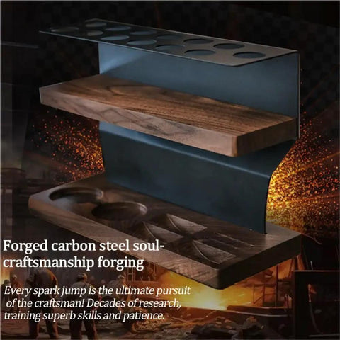 Top Shelf Solid Wood And Carbon Steel Single Dose Coffee Bean Storage Rack With One Way Vent Valve, showcasing unique design and craftsmanship.