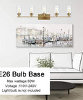 Cool Five Light Brushed Brass Vanity Light Fixture With Clear Glass Shades For Bathroom Wall Sconce Dimmable