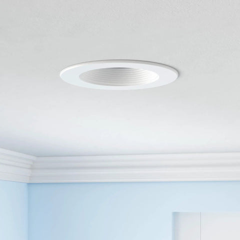 Installed 12 Pack 5 To 6 Inch LED Can Lights Retrofit Recessed Lighting With Dimmable Damp Rated Baffle Trim CRI 90 1200 Lumens 15W Equal To 100W 5000K